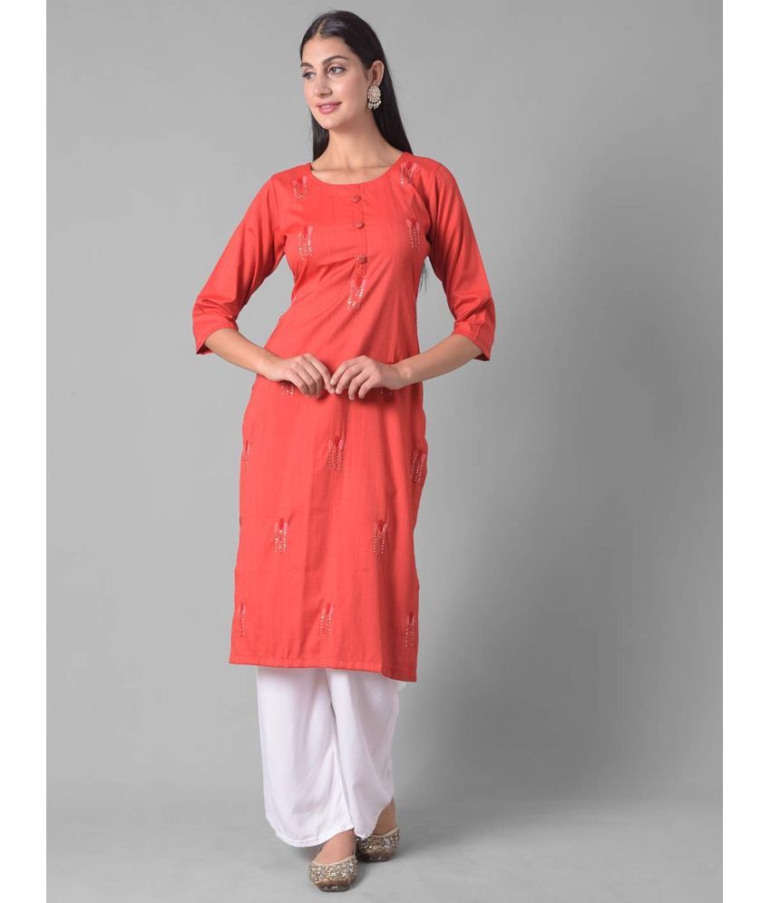     			Dollar Missy Cotton Blend Embellished Straight Women's Kurti - Red ( Pack of 1 )