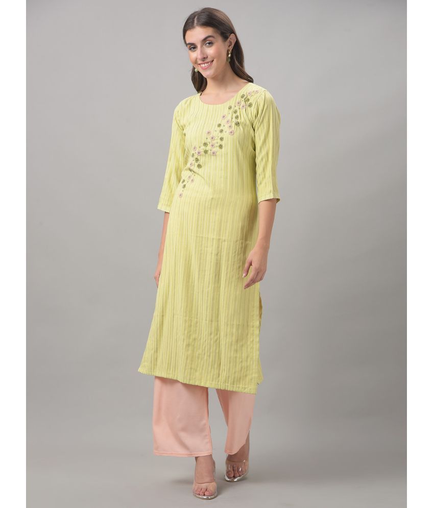     			Dollar Missy Cotton Blend Embroidered Straight Women's Kurti - Green ( Pack of 1 )