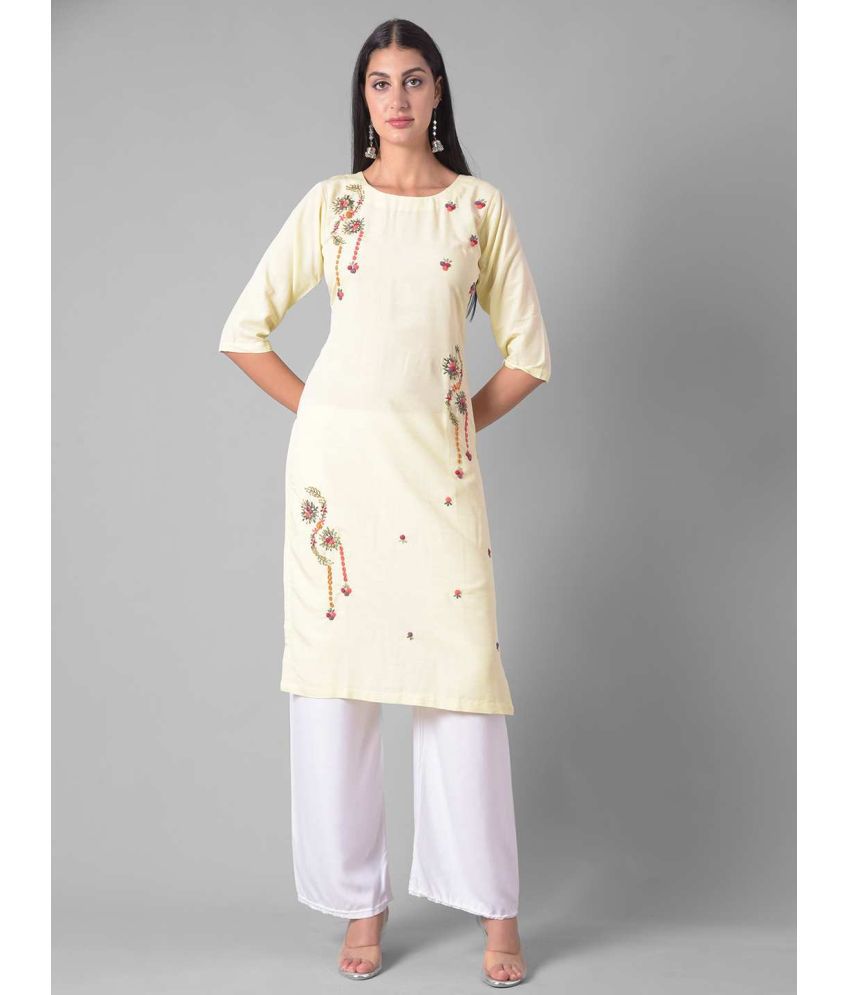     			Dollar Missy Cotton Blend Embroidered Straight Women's Kurti - Yellow ( Pack of 1 )