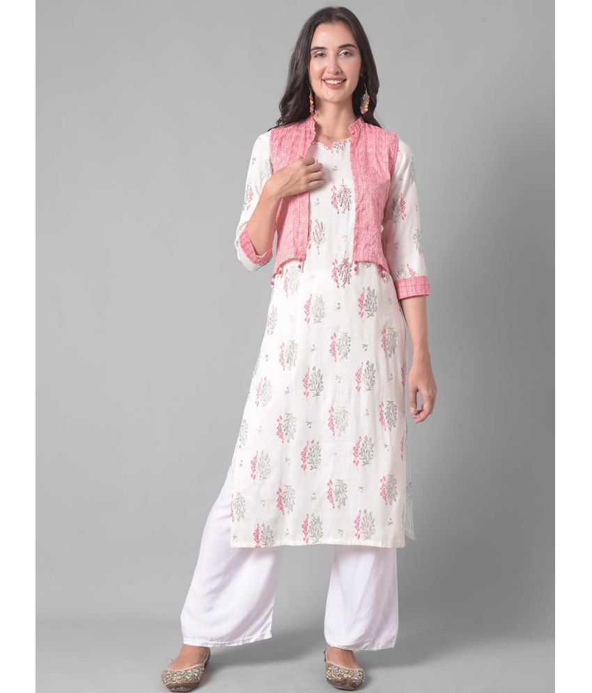     			Dollar Missy Cotton Blend Printed Jacket Style Women's Kurti - Pink ( Pack of 1 )