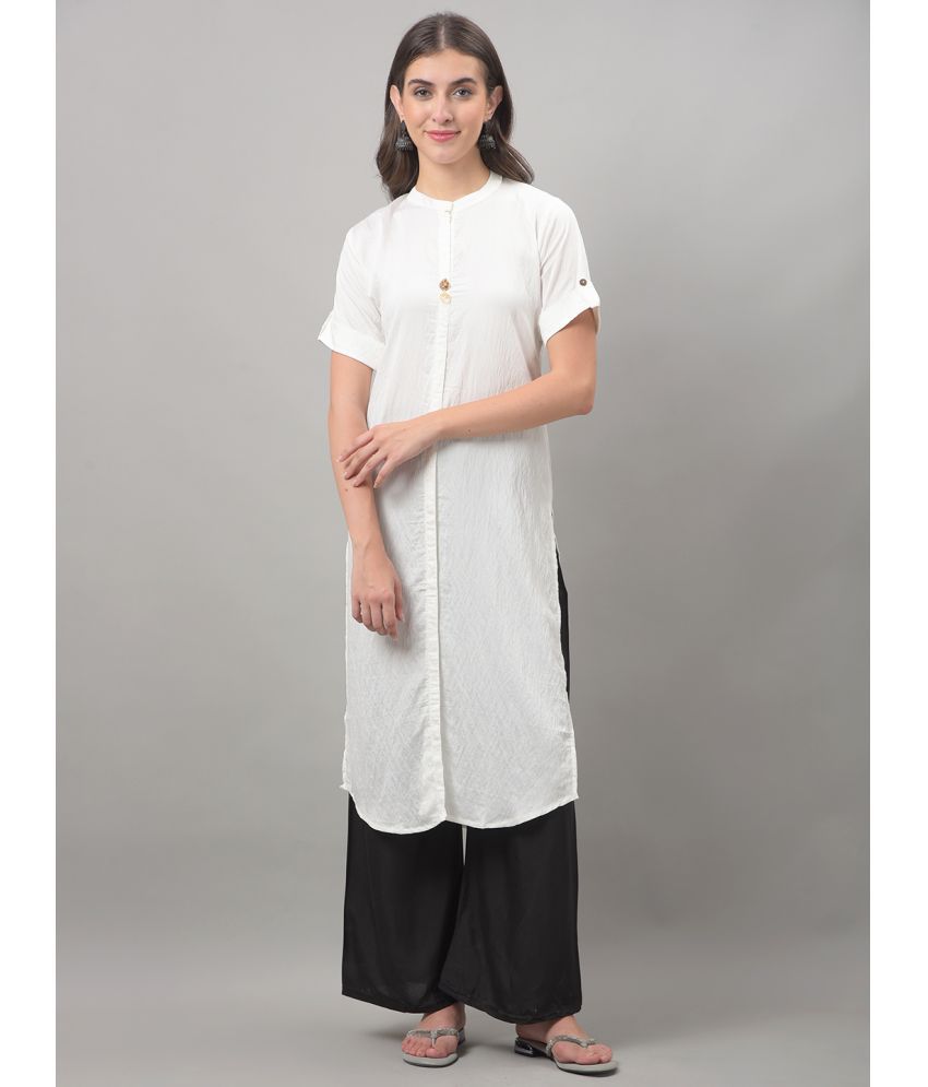     			Dollar Missy Cotton Blend Solid Front Slit Women's Kurti - White ( Pack of 1 )