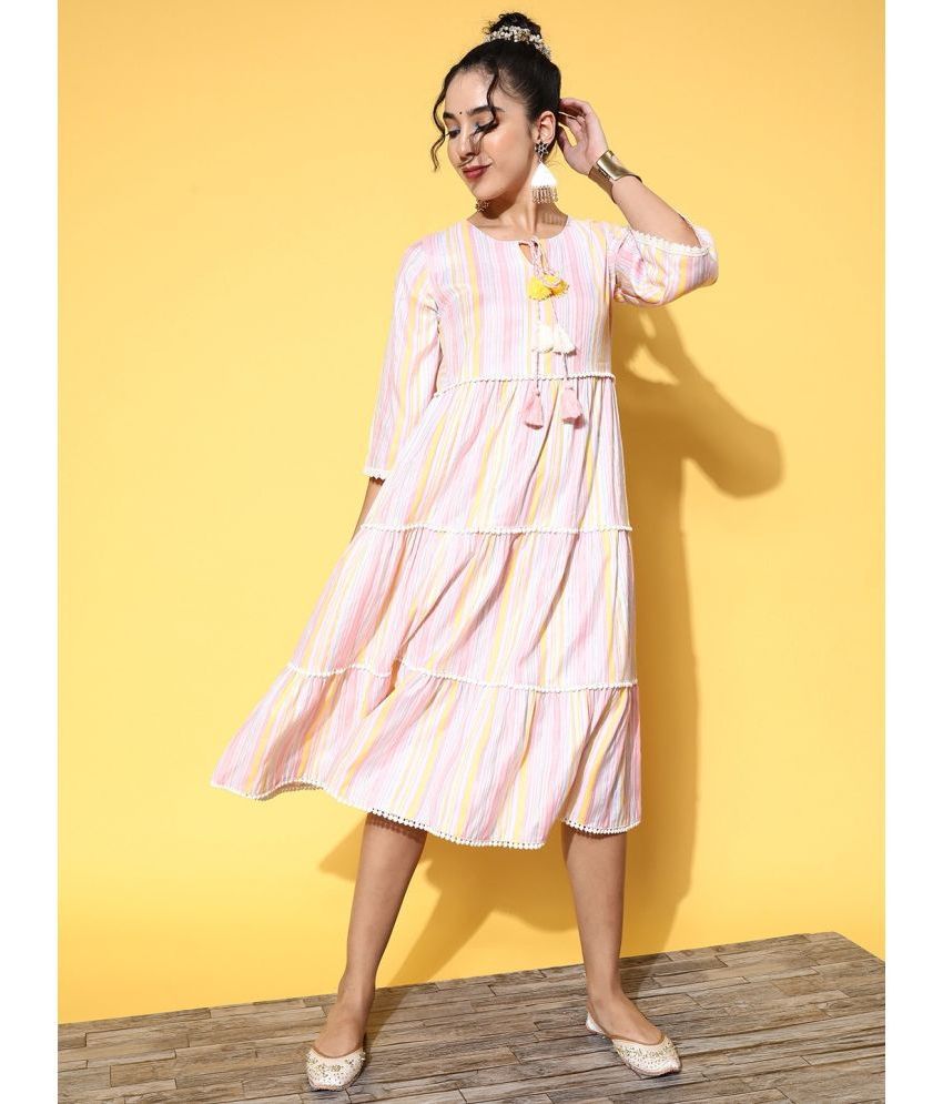     			Yufta Cotton Striped Midi Women's Fit & Flare Dress - Multicolor ( Pack of 1 )