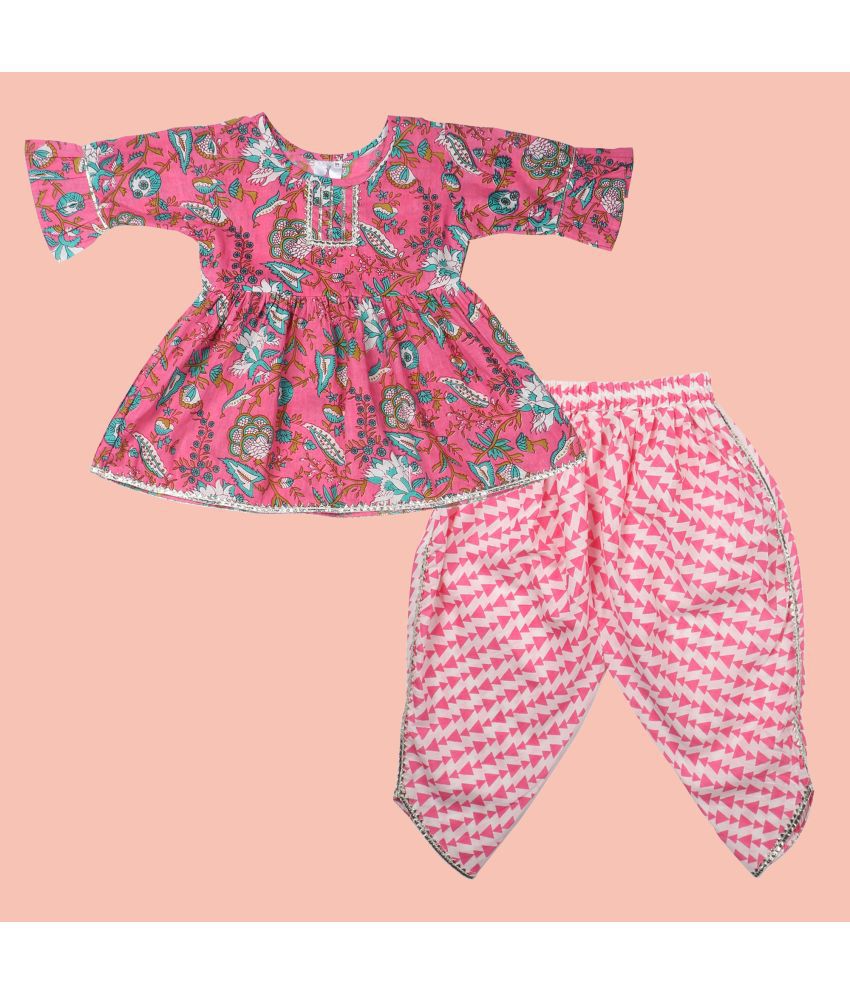     			Arshia Fashions Baby Girls Jaipuri Print Frock Style Kurti with Frill Sleeves and Dhoti Style Salwar Ethnic Dress