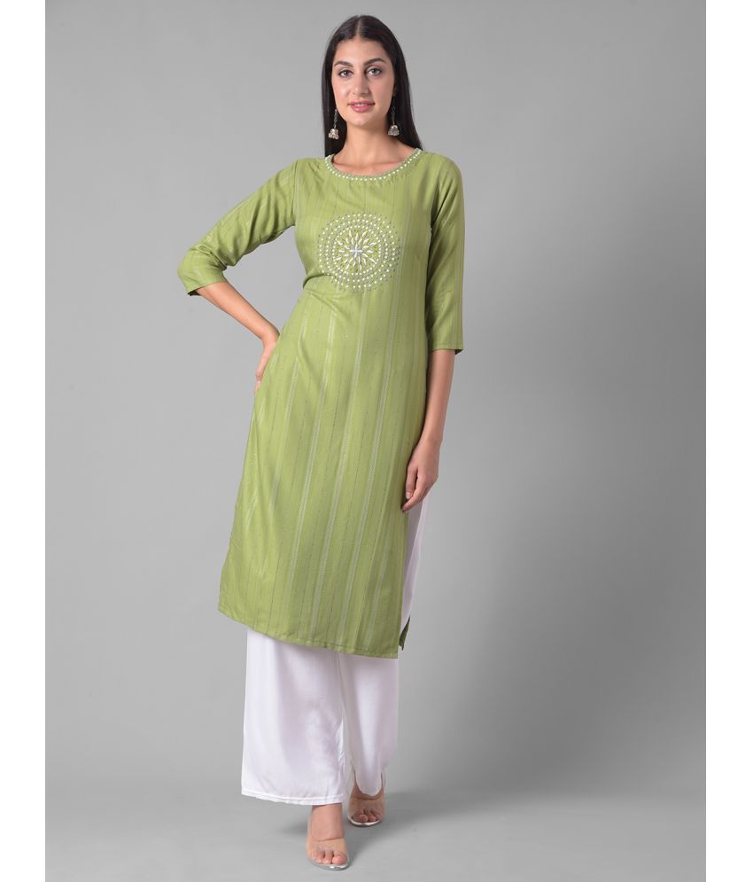     			Dollar Missy Cotton Blend Embellished Straight Women's Kurti - Green ( Pack of 1 )