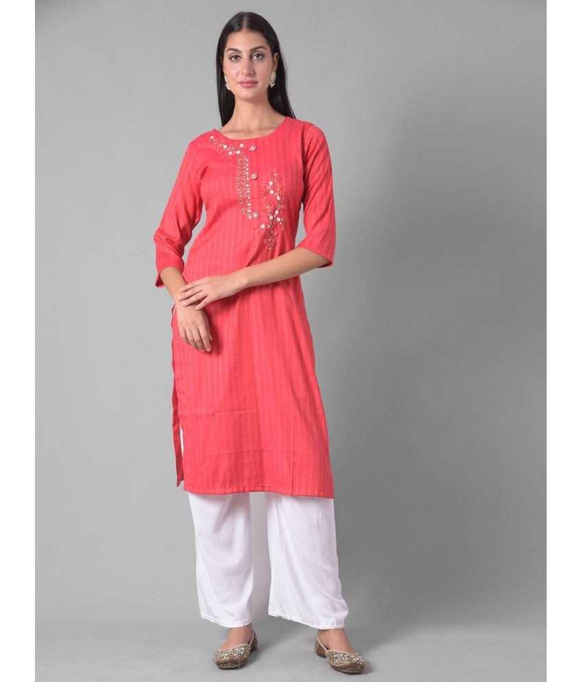     			Dollar Missy Cotton Blend Embellished Straight Women's Kurti - Red ( Pack of 1 )