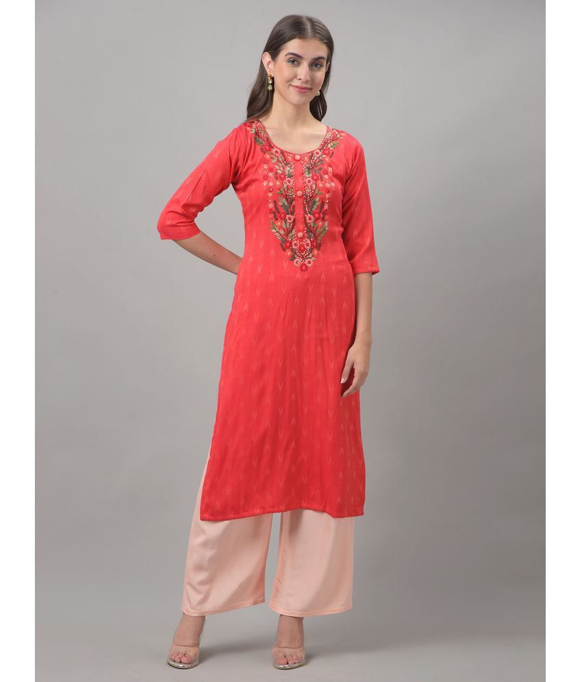     			Dollar Missy Cotton Blend Embroidered Straight Women's Kurti - Red ( Pack of 1 )