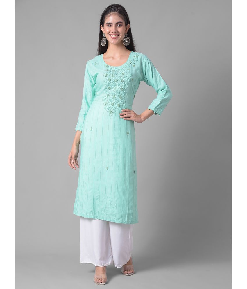     			Dollar Missy Cotton Blend Embroidered Straight Women's Kurti - Green ( Pack of 1 )