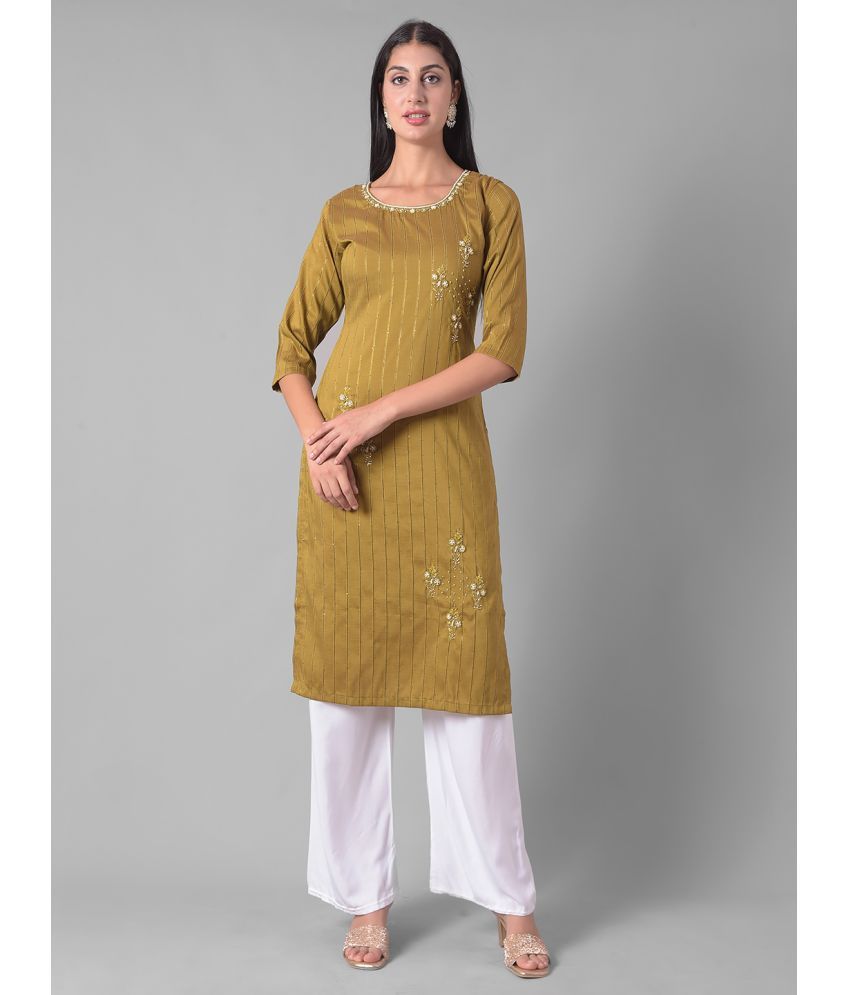     			Dollar Missy Cotton Blend Embroidered Straight Women's Kurti - Yellow ( Pack of 1 )