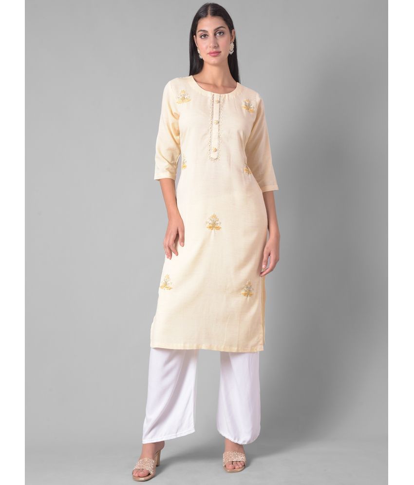     			Dollar Missy Cotton Blend Embroidered Straight Women's Kurti - Yellow ( Pack of 1 )