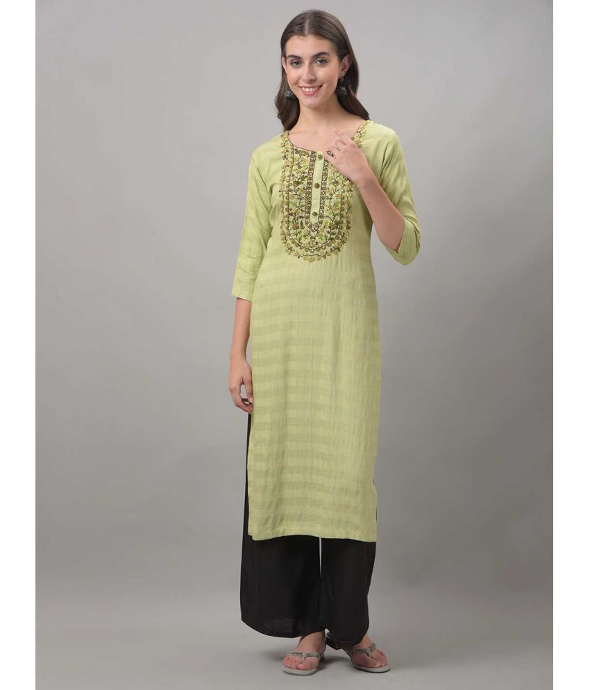     			Dollar Missy Cotton Blend Embroidered Straight Women's Kurti - Green ( Pack of 1 )