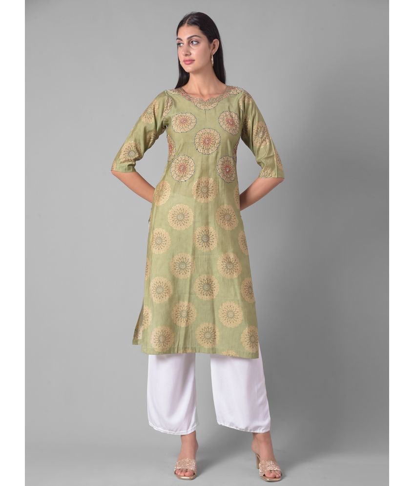     			Dollar Missy Cotton Blend Printed Straight Women's Kurti - Green ( Pack of 1 )