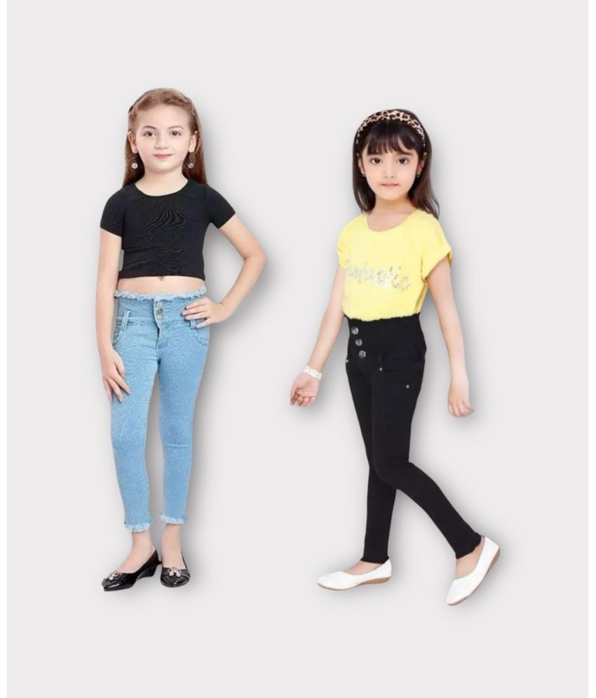     			ICONIC ME- Girls Black & Sky Blue Slim Fit Jeans ( Pack of 2)