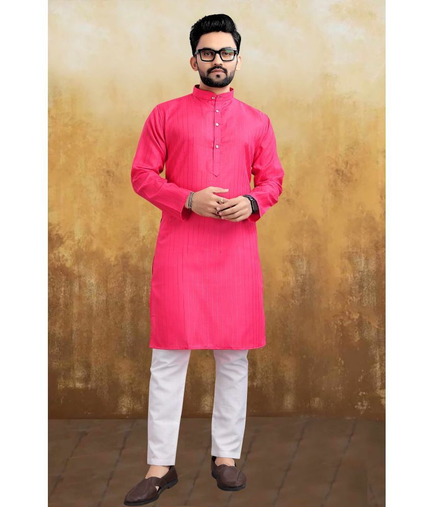     			KC Kunj Creation Pink Cotton Blend Men's Regular Kurta ( Pack of 1 )