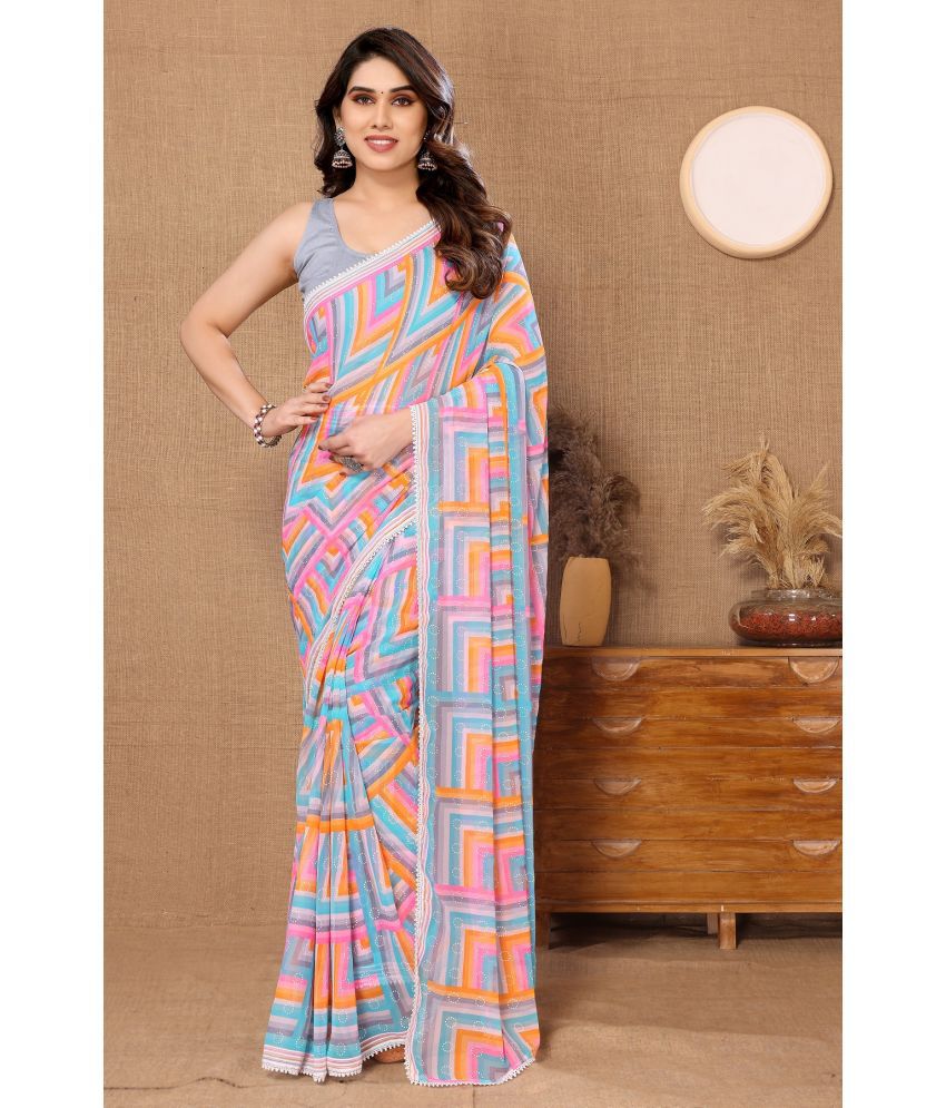     			Gazal Fashions Georgette Printed Saree With Blouse Piece - Multicolour ( Pack of 1 )