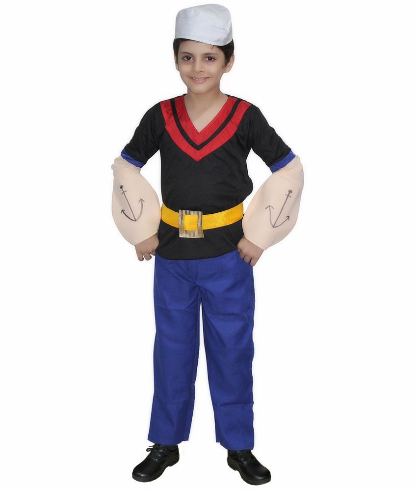     			Kaku Fancy Dresses Sailor Man Cartoon Costume -Blue & White, 7-8 Years, For Boys