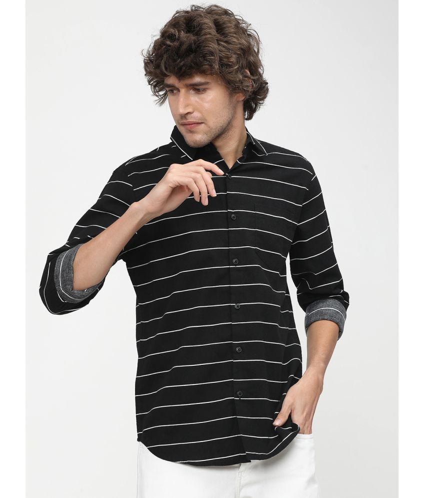     			Ketch 100% Cotton Regular Fit Striped Rollup Sleeves Men's Casual Shirt - Black ( Pack of 1 )