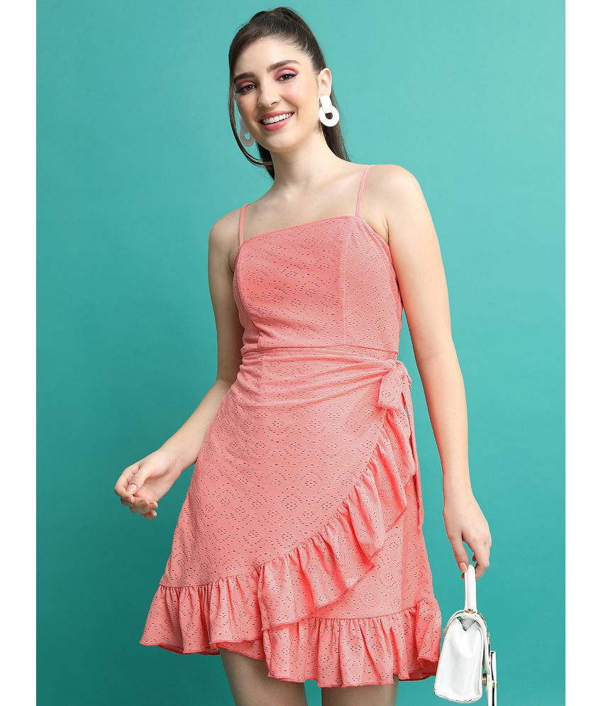     			Ketch Polyester Blend Self Design Mini Women's A-line Dress - Pink ( Pack of 1 )