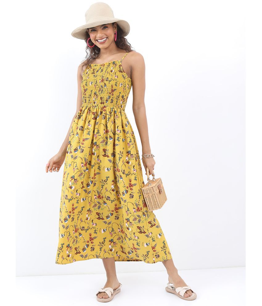     			Ketch Polyester Printed Midi Women's Fit & Flare Dress - Yellow ( Pack of 1 )