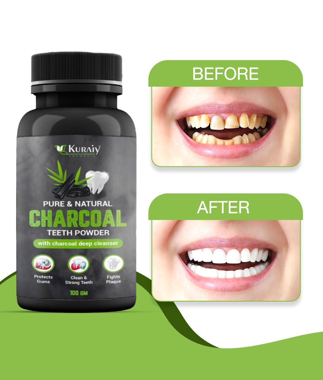     			Kuraiy Pure Whitening Tooth Powder 100G, Remove Smoke Stains Oral Hygiene, Dental Care