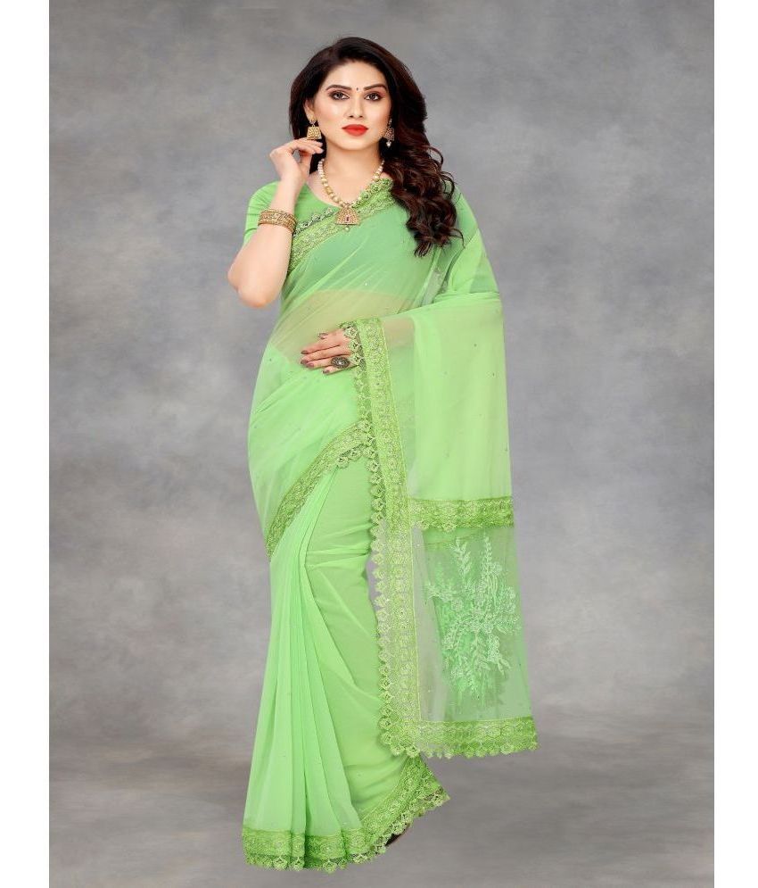     			Aika Net Embellished Saree With Blouse Piece - Mint Green ( Pack of 1 )