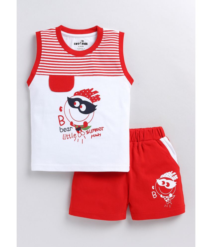     			CUTOPIES Red Cotton Blend Boys T-Shirt & Shorts ( Pack of 1 )