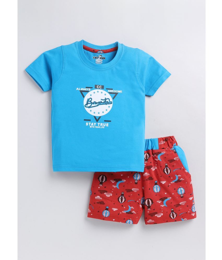     			CUTOPIES Pack of 1 Boys Cotton Blend T-Shirt & Shorts ( Turquoise )