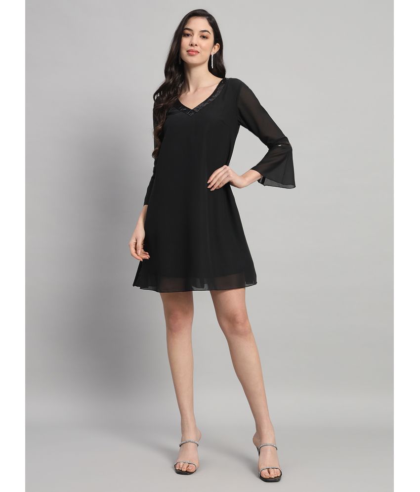     			Curvydrobe Georgette Solid Mini Women's A-line Dress - Black ( Pack of 1 )