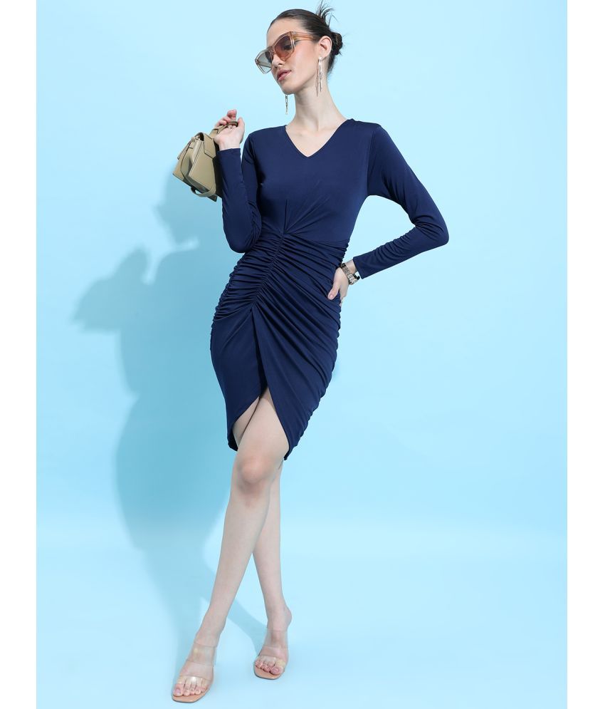     			Ketch Polyester Blend Solid Knee Length Women's Bodycon Dress - Navy Blue ( Pack of 1 )