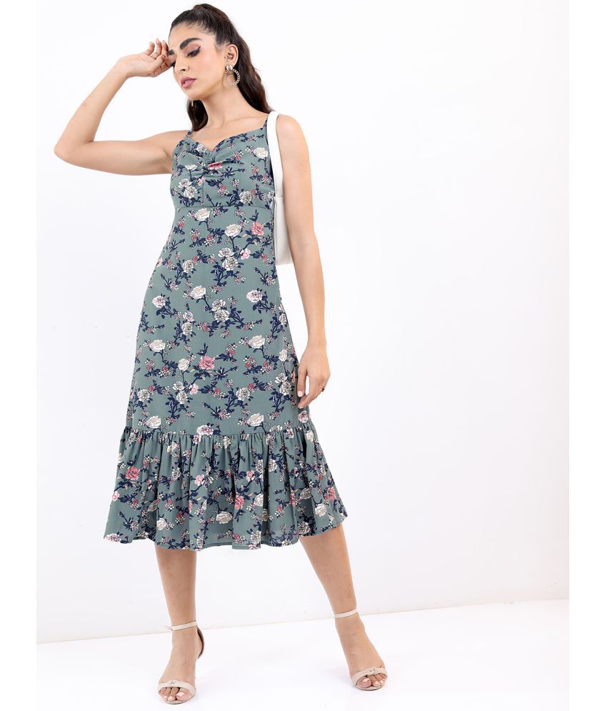     			Ketch Polyester Printed Midi Women's A-line Dress - Green ( Pack of 1 )