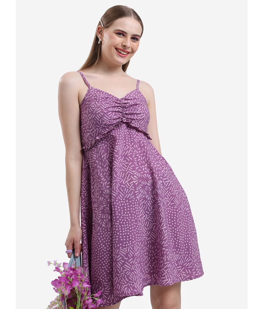     			Ketch Polyester Printed Mini Women's Fit & Flare Dress - Lavender ( Pack of 1 )