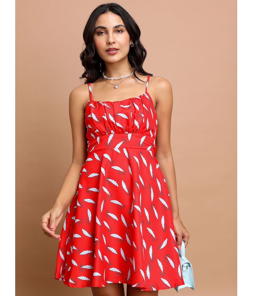     			Ketch Polyester Printed Mini Women's Fit & Flare Dress - Red ( Pack of 1 )