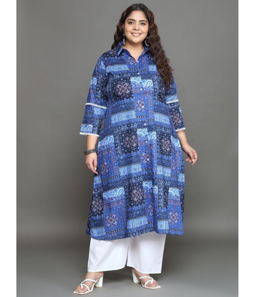     			Tissu Cotton Printed Kurti With Palazzo Women's Stitched Salwar Suit - Blue ( Pack of 1 )