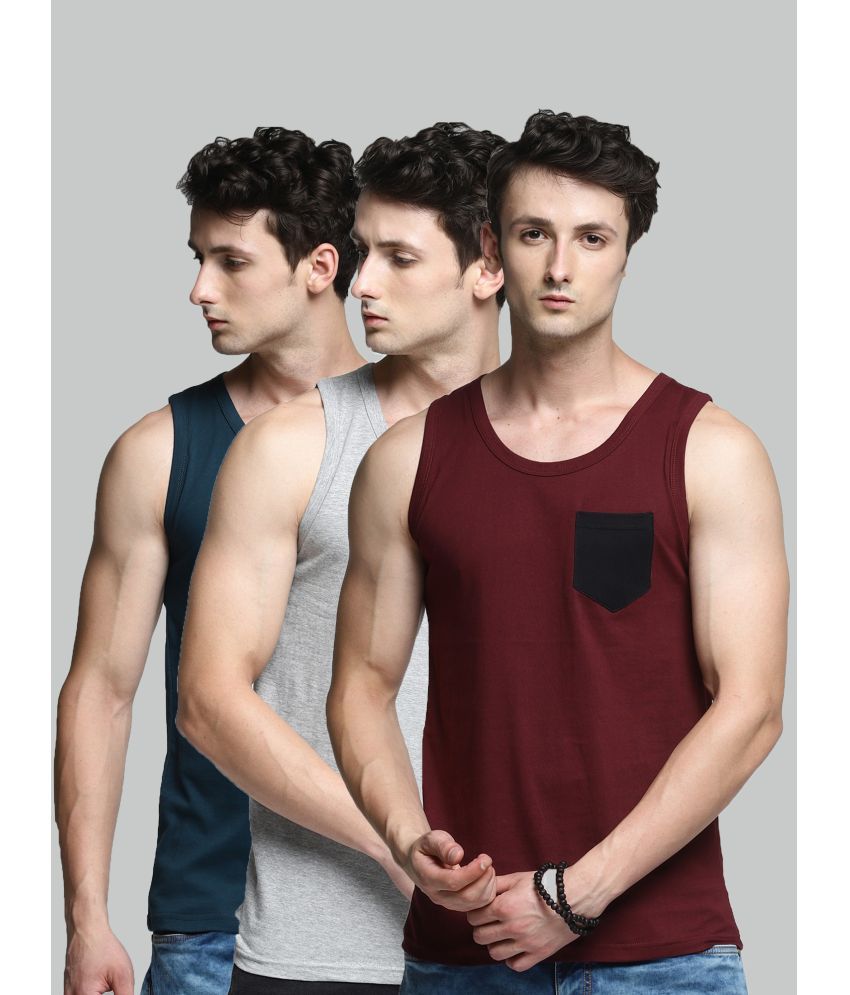     			Trends Tower Pack of 3 Cotton Sleeveless vest For Men ( Multi )