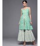 Varanga Cotton Printed Kurti With Sharara And Gharara Women's Stitched Salwar Suit - Sea Green ( Pack of 1 )