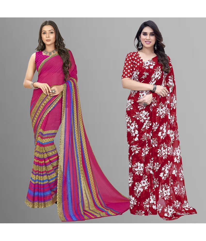     			Kashvi Sarees Georgette Printed Saree With Blouse Piece - Multicolour ( Pack of 2 )