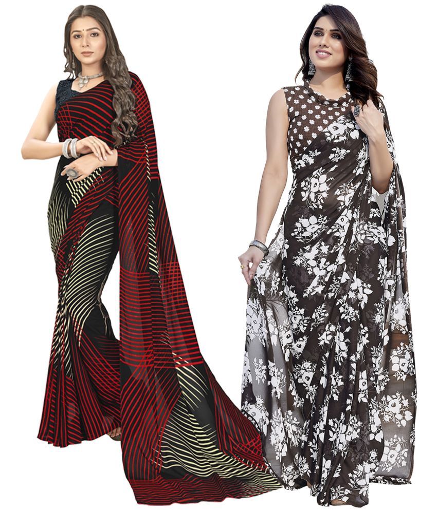     			Kashvi Sarees Georgette Printed Saree With Blouse Piece - Multicolour ( Pack of 2 )