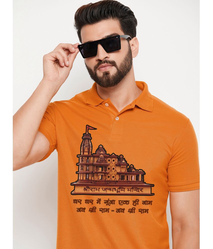     			GET GOLF Cotton Blend Regular Fit Ram Mandir Printed Half Sleeves Men's Polo T Shirt - Orange ( Pack of 1 )