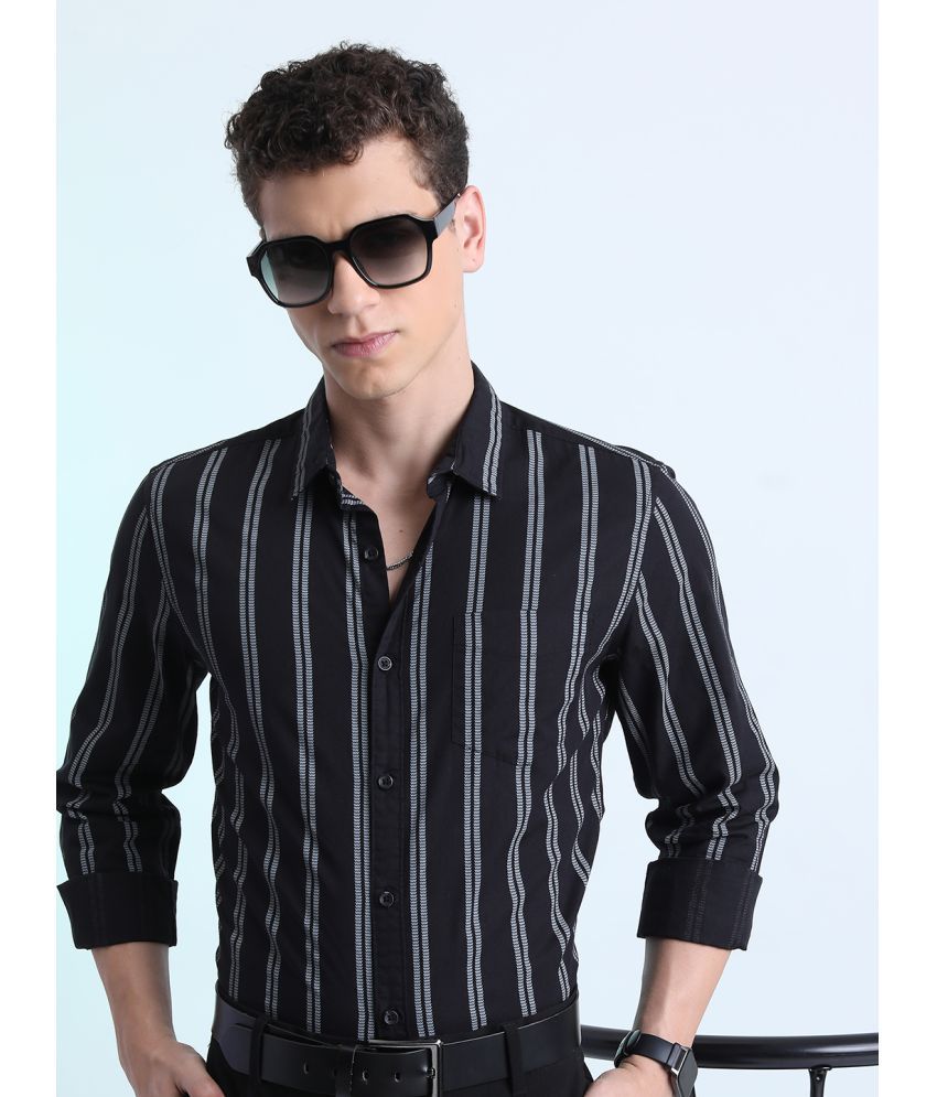     			Ketch 100% Cotton Regular Fit Striped Full Sleeves Men's Casual Shirt - Black ( Pack of 1 )