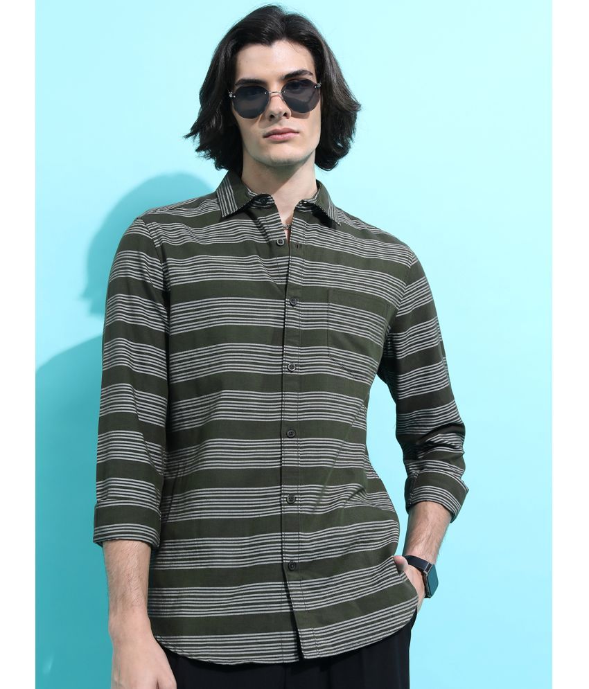     			Ketch Cotton Blend Regular Fit Striped Full Sleeves Men's Casual Shirt - Olive ( Pack of 1 )