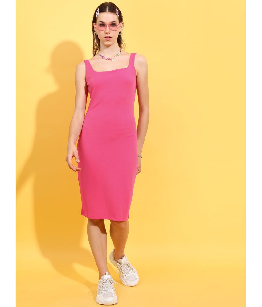     			Ketch Polyester Blend Solid Knee Length Women's Bodycon Dress - Pink ( Pack of 1 )