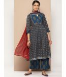 Varanga Cotton Printed Kurti With Pants Women's Stitched Salwar Suit - Blue ( Pack of 1 )