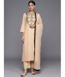 Varanga Crepe Embroidered Kurti With Pants Women's Stitched Salwar Suit - Beige ( Pack of 1 )