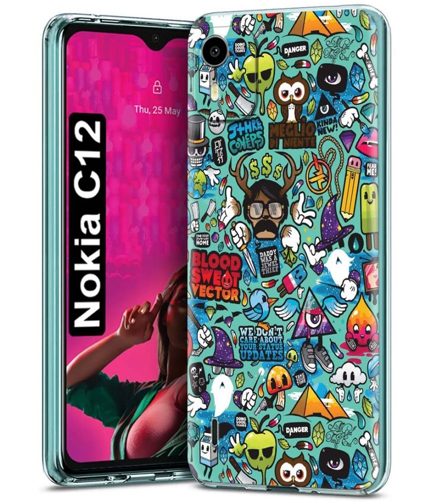     			Fashionury Multicolor Printed Back Cover Silicon Compatible For Nokia C12 ( Pack of 1 )