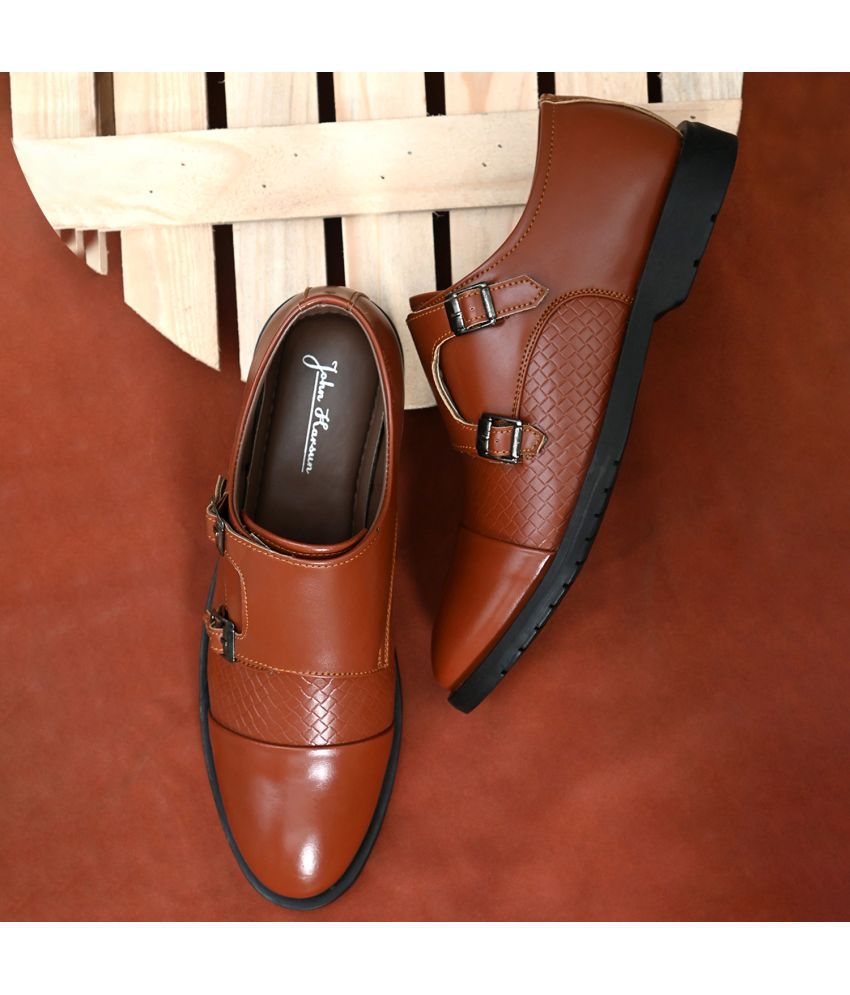     			John Karsun Tan Men's Monk Strap Formal Shoes