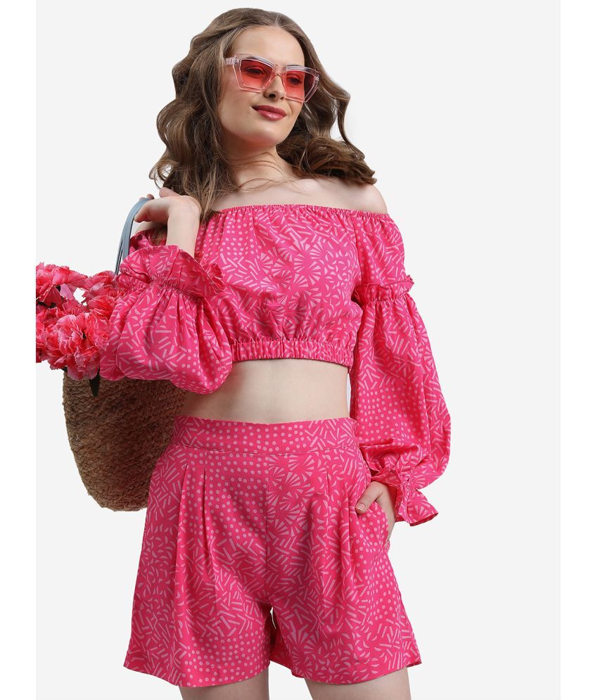     			Ketch Pink Printed Shorts Top Set