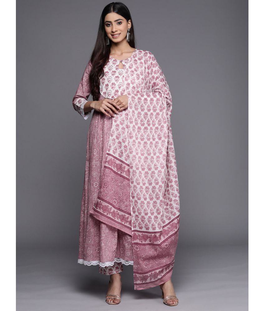     			Varanga Cotton Printed Kurti With Pants Women's Stitched Salwar Suit - Purple ( Pack of 1 )