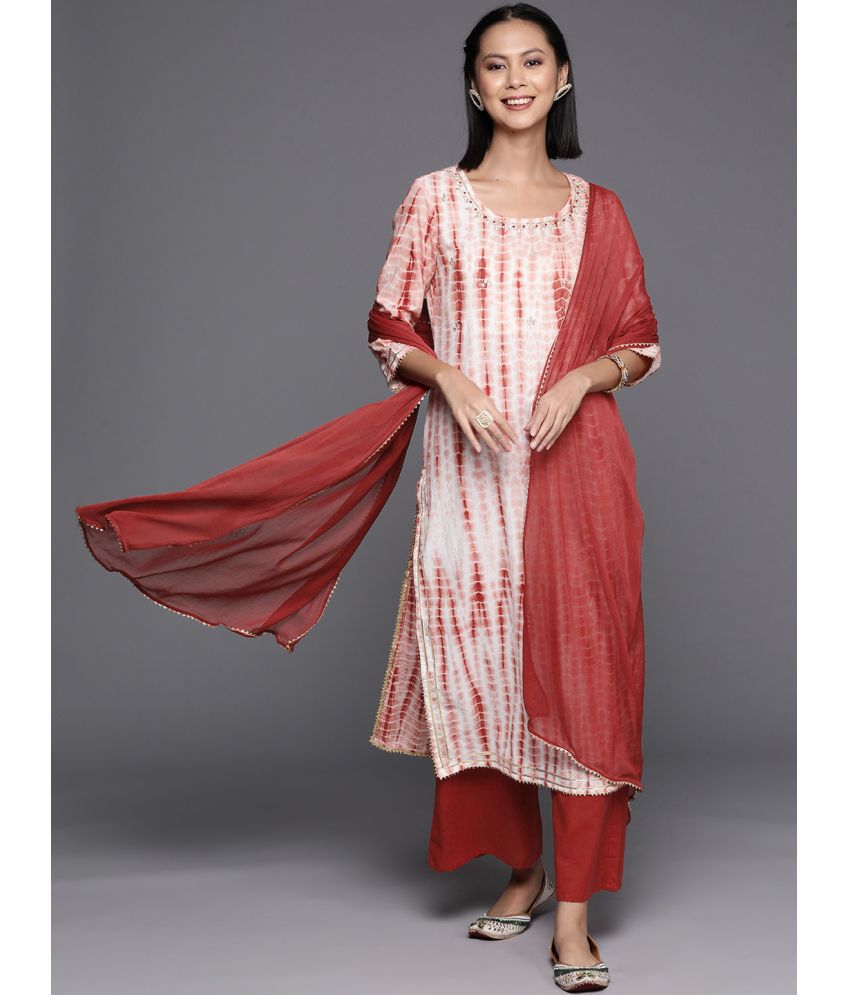     			Varanga Cotton Printed Kurti With Pants Women's Stitched Salwar Suit - Rust ( Pack of 1 )