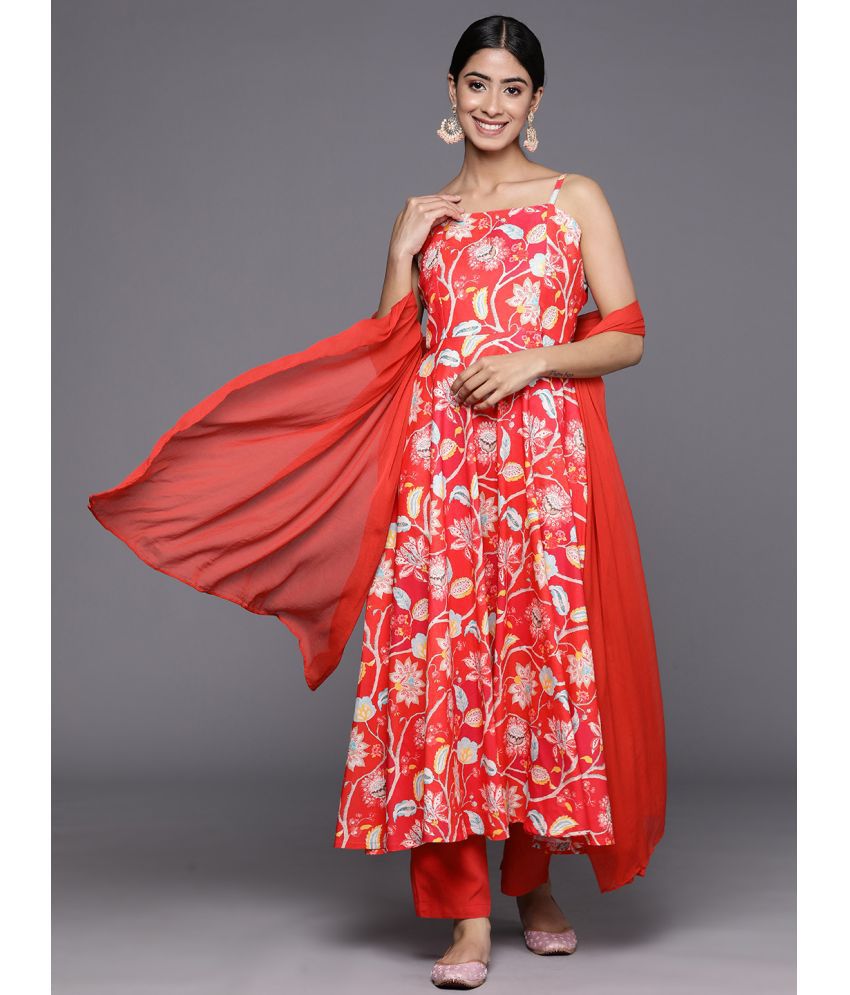     			Varanga Viscose Printed Kurti With Pants Women's Stitched Salwar Suit - Red ( Pack of 1 )