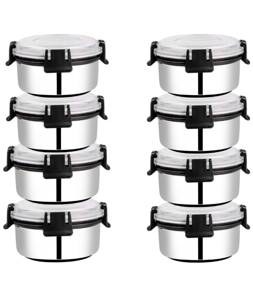     			BOWLMAN Smart Clip Lock Steel Black Food Container ( Set of 8 )