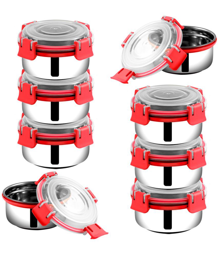     			BOWLMAN Smart Clip Lock Steel Red Food Container ( Set of 8 )